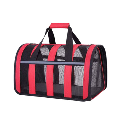 Red TrendyPet's Zone pet carrier bag with large capacity, breathable design, suitable for outdoor use and all seasons.