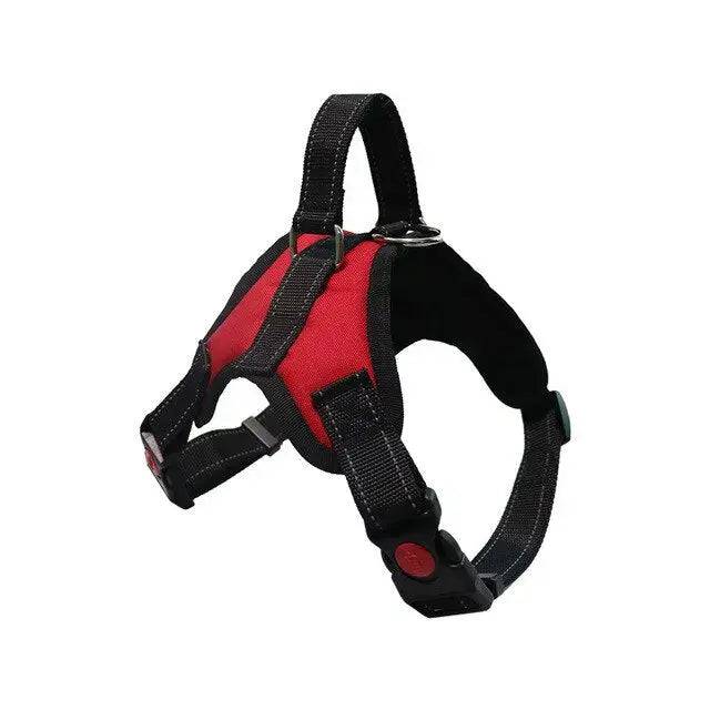 Red adjustable dog harness vest for small and large dogs, by TrendyPet's Zone, shown on a canine model.