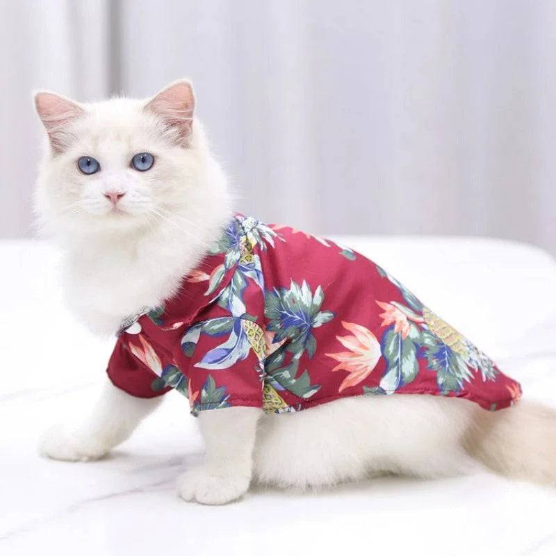 Red Pet Hawaiian Beach Style T-Shirts Thin Breathable Summer Clothes for Small Dog Puppy Pet Cat Kitten Vest - TrendyPet's Zone