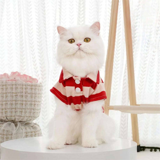 Red Pet Polo Shirt Summer Cat Clothes Casual Clothing for Small Large Kitten T-shirt Shirts - TrendyPet's Zone