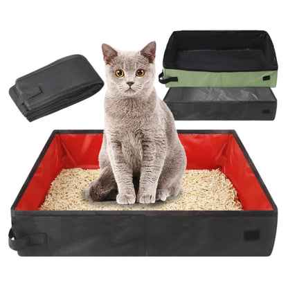 Black portable folding travel cat litter box by TrendyPet's Zone, waterproof and foldable pet toilet tray for outdoor road trips.
