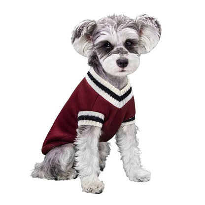 Red Preppy Style V-Neck Dog Sweater Warm Winter Pet Cloth - TrendyPet's Zone