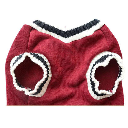 Red Preppy Style V-Neck Dog Sweater Warm Winter Pet Cloth - TrendyPet's Zone