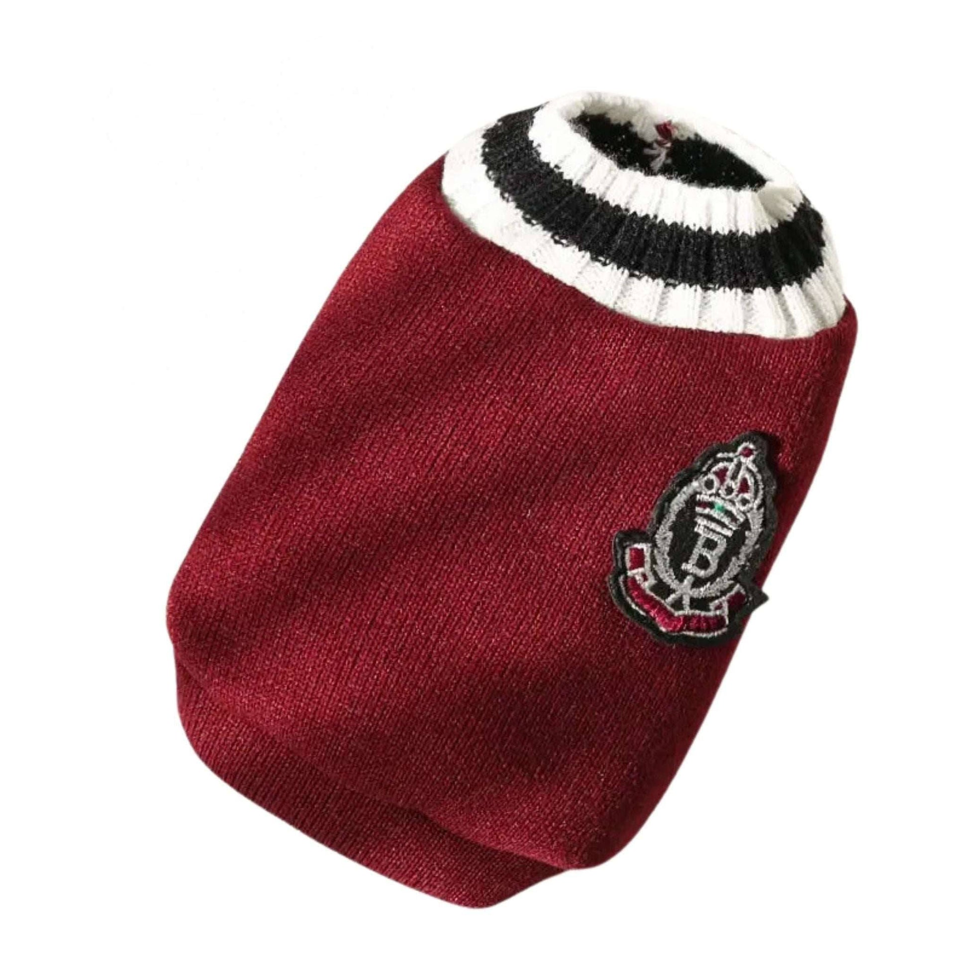 Red Preppy Style V-Neck Dog Sweater Warm Winter Pet Cloth - TrendyPet's Zone