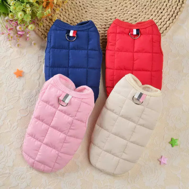 Beige quilted dog vest jacket by TrendyPet's Zone, lightweight and warm stylish coat for small dogs.