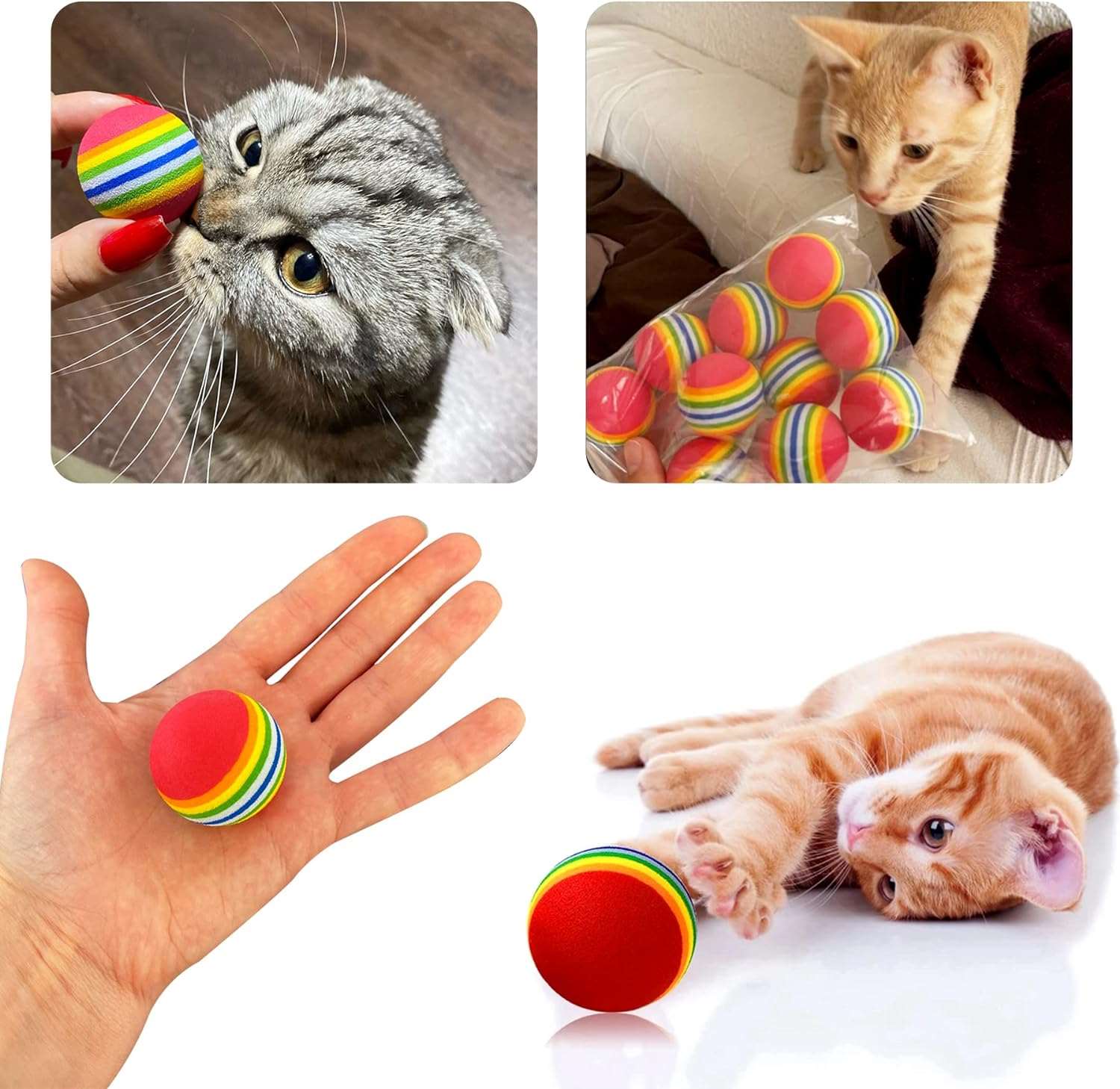 Red Rainbow Cat Toy Balls Soft Foam Interactive Indoor Kittens Favorite Chase Quiet Play Sponge Ball - TrendyPet's Zone