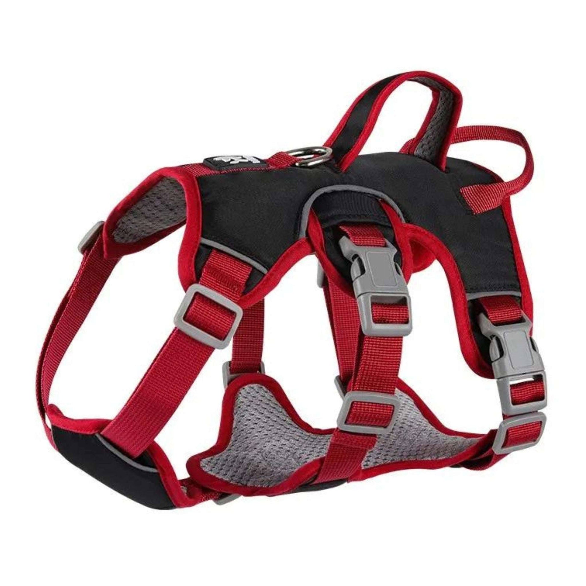 Black reflective adjustable dog harness from TrendyPet's Zone, no-pull design, breathable for small to large dogs, outdoor walking.