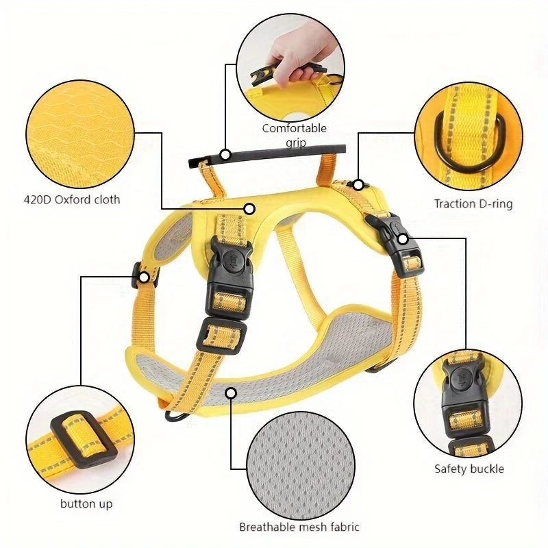 Orange soft no-pull dog harness with adjustable fit and easy control handle, designed by TrendyPet's Zone for comfortable walking.