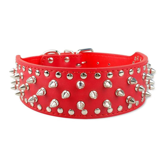 Red Spiked Studded Leather Dog Collar Adjustable Anti-Bite Puppy Neck Strap Collars For Small Medium Dogs - TrendyPet's Zone