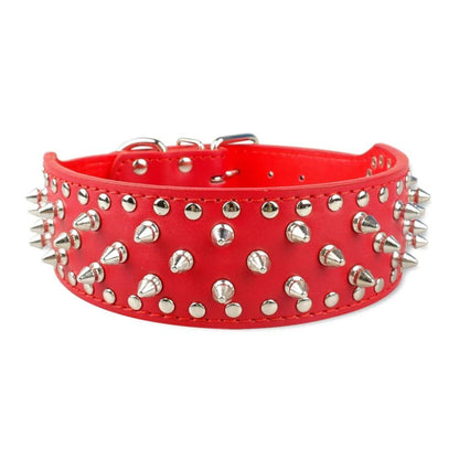 Red Spiked Studded Leather Dog Collar Adjustable Anti-Bite Puppy Neck Strap Collars For Small Medium Dogs - TrendyPet's Zone
