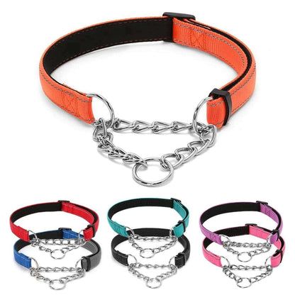 Red Stainless Steel Chain Reflective Nylon Fabric Pet Collars for Small Medium Large Dogs - TrendyPet's Zone
