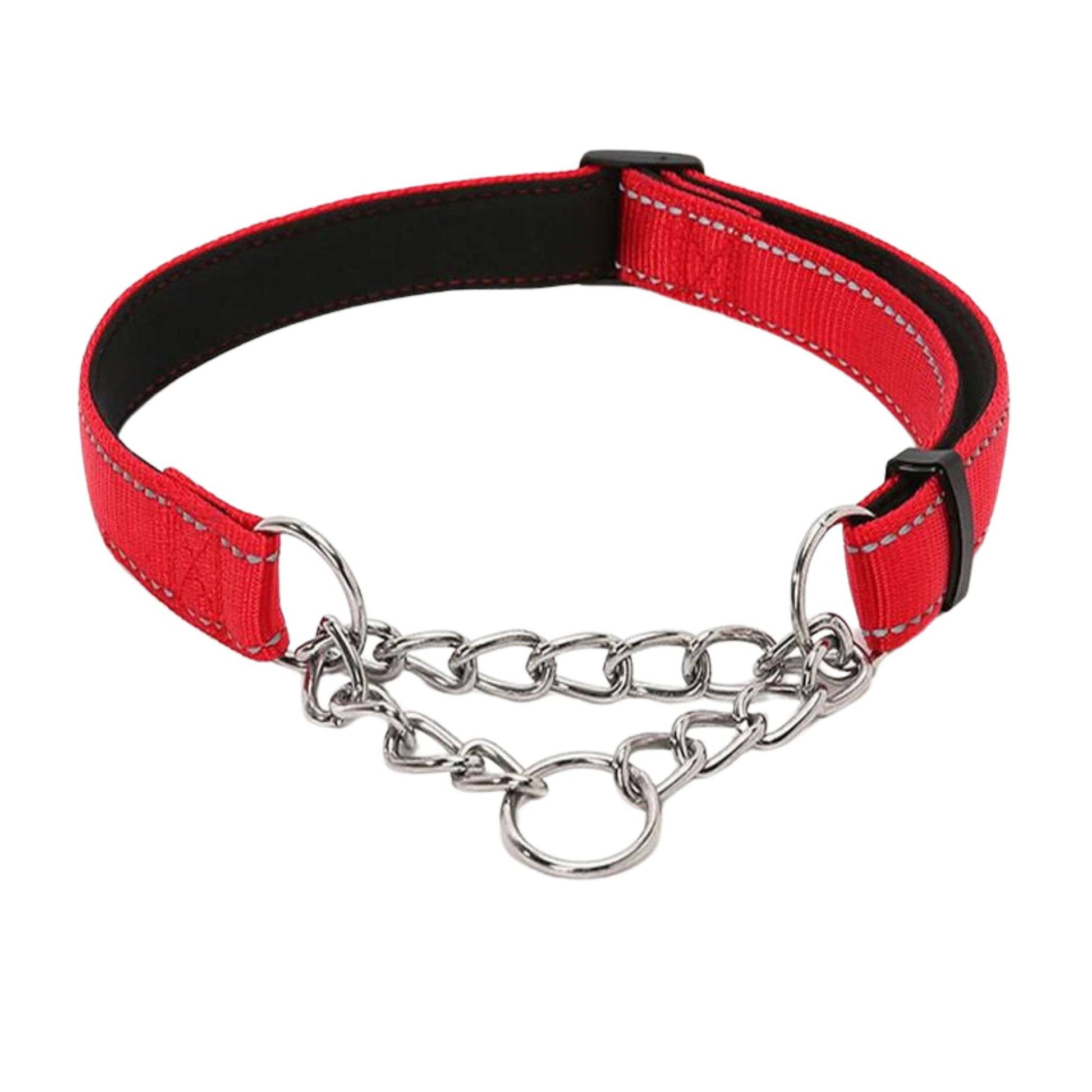 Red Stainless Steel Chain Reflective Nylon Fabric Pet Collars for Small Medium Large Dogs - TrendyPet's Zone