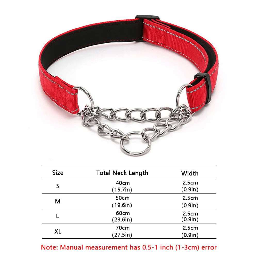 Red Stainless Steel Chain Reflective Nylon Fabric Pet Collars for Small Medium Large Dogs - TrendyPet's Zone