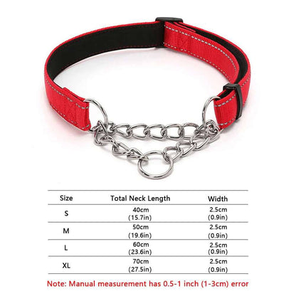 Red Stainless Steel Chain Reflective Nylon Fabric Pet Collars for Small Medium Large Dogs - TrendyPet's Zone