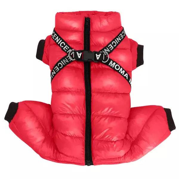 Red Super Warm Waterproof Dog Coat with Harness - TrendyPet's Zone