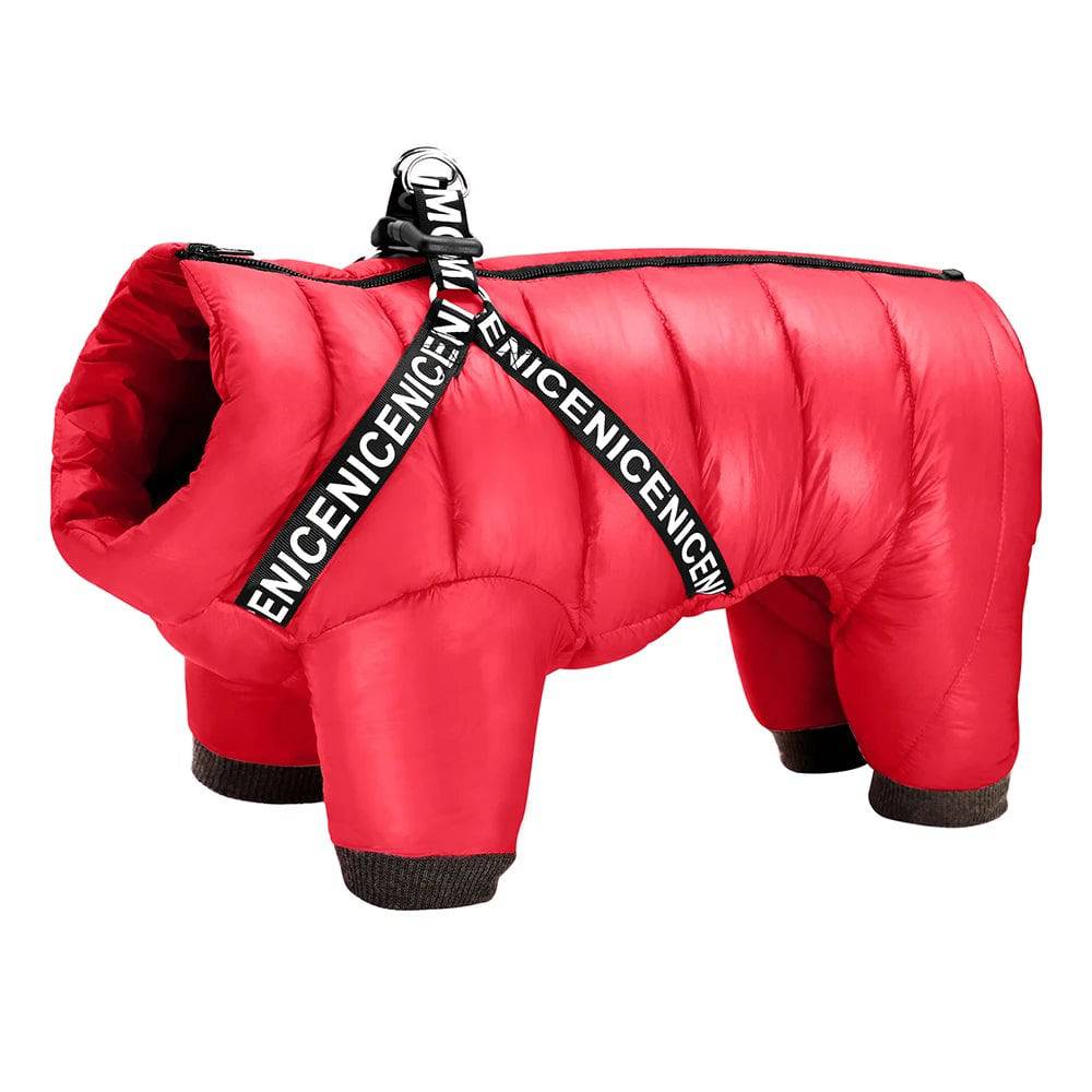 Red Super Warm Waterproof Dog Coat with Harness - TrendyPet's Zone