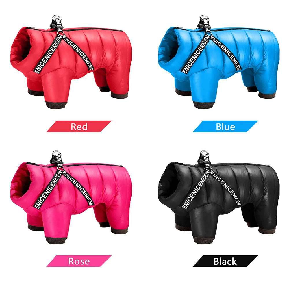 Red Super Warm Waterproof Dog Coat with Harness - TrendyPet's Zone