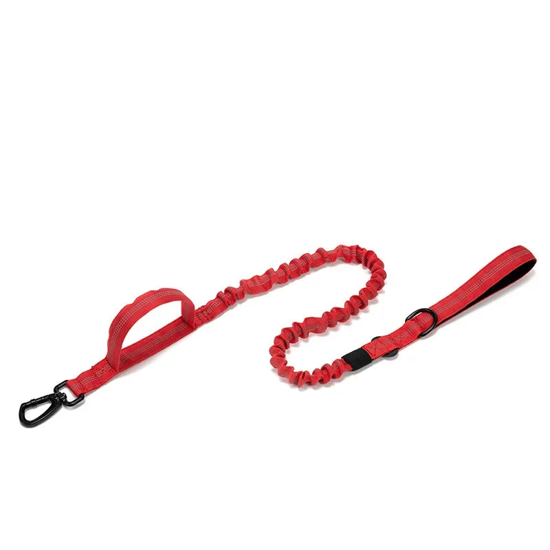 Red tactical no-pull dog leash by TrendyPet's Zone, elastic nylon with reflective strip for training, walking, and hunting.