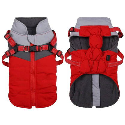 Red Warm Dog Coat Autumn Winter Jacket with Harness Cold Weather Waterproof Clothes Outfit - TrendyPet's Zone