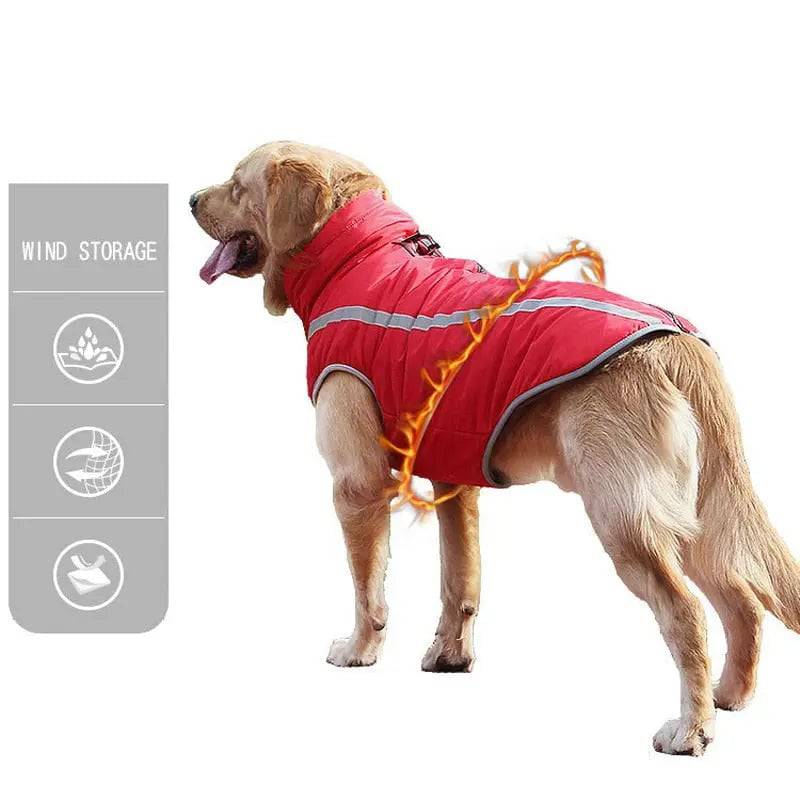 Red Waterproof Dog Clothes for Winter Warm Big Jackets Padded Fleece Pet Coat Safety Reflective Design - TrendyPet's Zone
