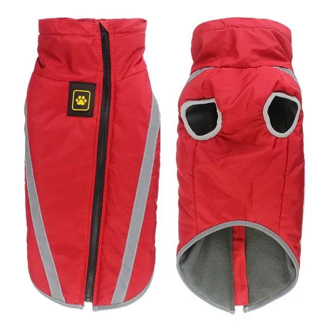 Red Waterproof Dog Clothes for Winter Warm Big Jackets Padded Fleece Pet Coat Safety Reflective Design - TrendyPet's Zone