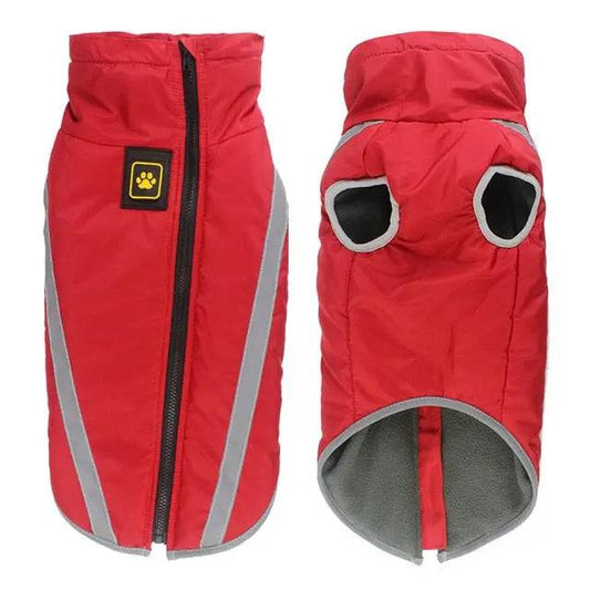 Red Waterproof Dog Clothes for Winter Warm Big Jackets Padded Fleece Pet Coat Safety Reflective Design - TrendyPet's Zone