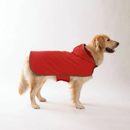 Red waterproof dog raincoat by TrendyPet's Zone, quick-adjust dual-sided design for all weather conditions.