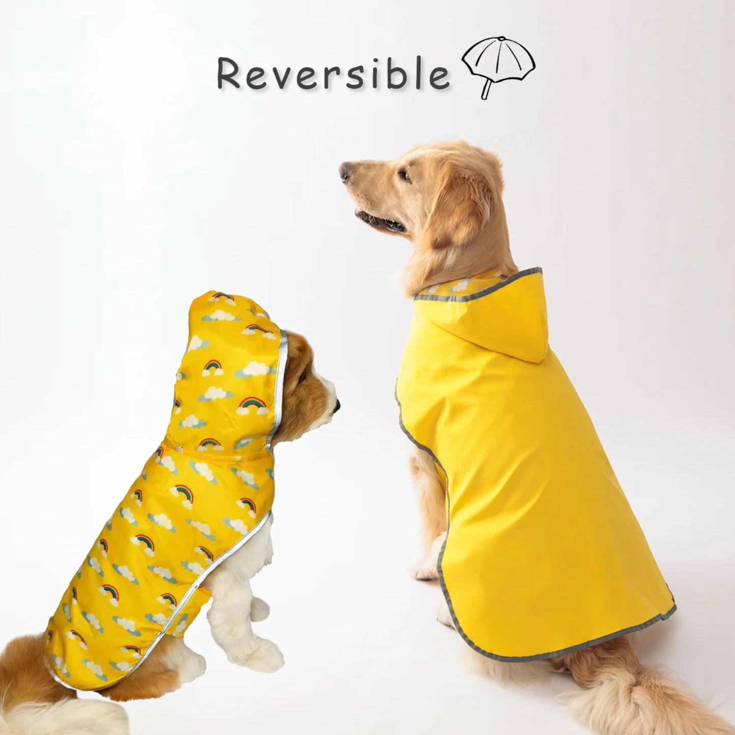 Yellow waterproof dog raincoat by TrendyPet's Zone with quick-adjust dual-sided design, ideal for all weather conditions.