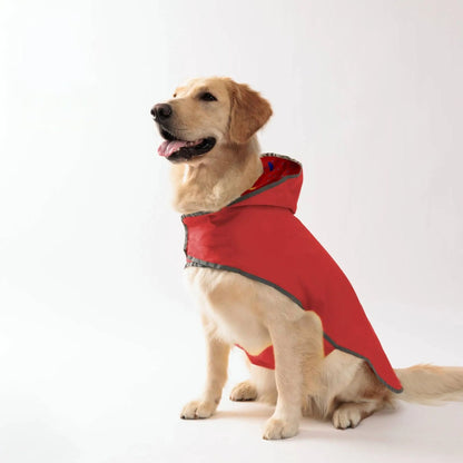 Red waterproof dog raincoat with quick-adjust dual-sided design, ideal for all weather, by TrendyPet's Zone.