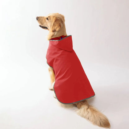 Red waterproof dog raincoat with quick-adjust dual-sided design, ideal for all weather, from TrendyPet's Zone.