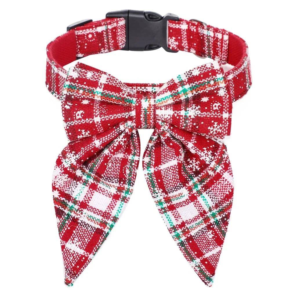 Red White Christmas Snowflake Pet Collar Holiday Bow Design - TrendyPet's Zone