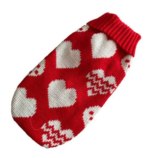 Red With Heart Cat Kitten Sweater Winter Warm Clothes For Small Medium Dogs Coat Pet Outfit - TrendyPet's Zone