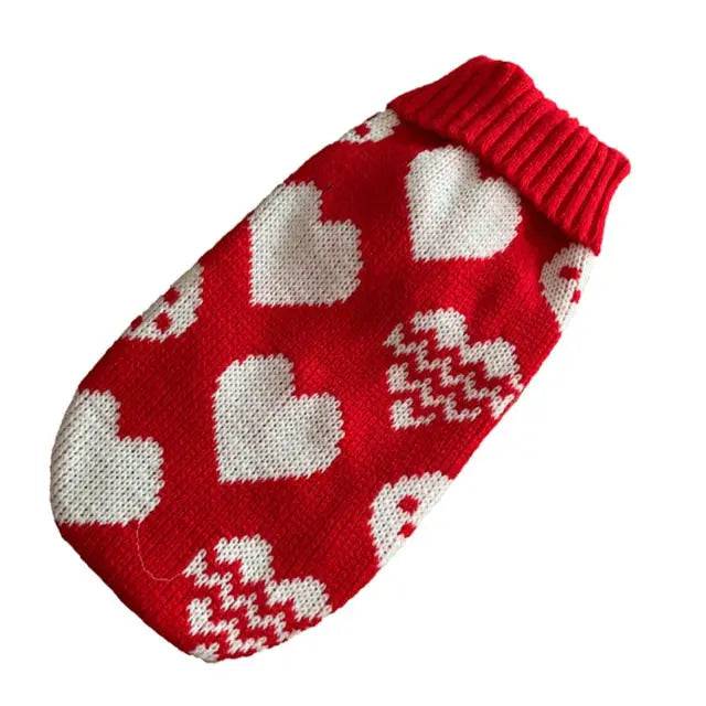 Red With Heart Cat Kitten Sweater Winter Warm Clothes For Small Medium Dogs Coat Pet Outfit - TrendyPet's Zone