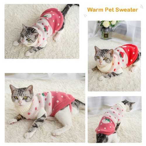 Red With Heart Cat Kitten Sweater Winter Warm Clothes For Small Medium Dogs Coat Pet Outfit - TrendyPet's Zone