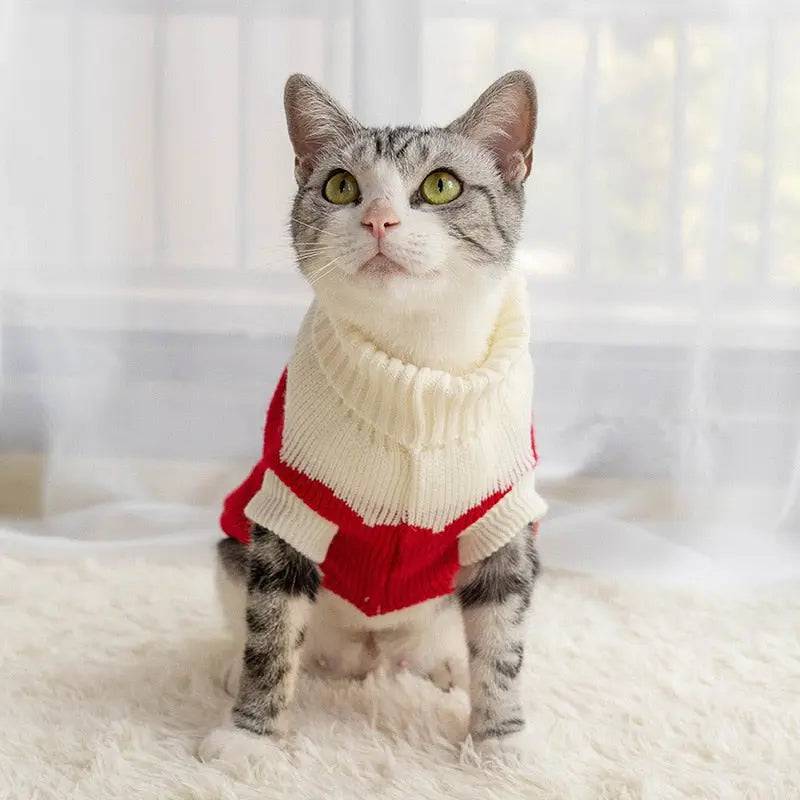 Red With Heart Cat Kitten Sweater Winter Warm Clothes For Small Medium Dogs Coat Pet Outfit - TrendyPet's Zone