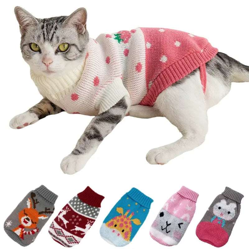 Red With Heart Cat Kitten Sweater Winter Warm Clothes For Small Medium Dogs Coat Pet Outfit - TrendyPet's Zone