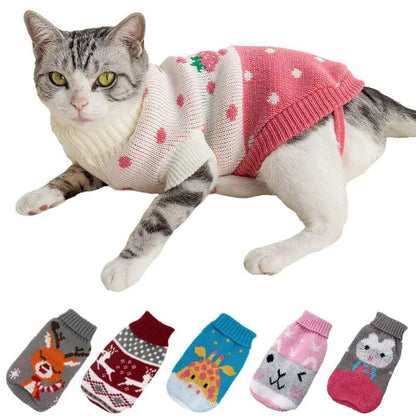 Red With Heart Cat Kitten Sweater Winter Warm Clothes For Small Medium Dogs Coat Pet Outfit - TrendyPet's Zone