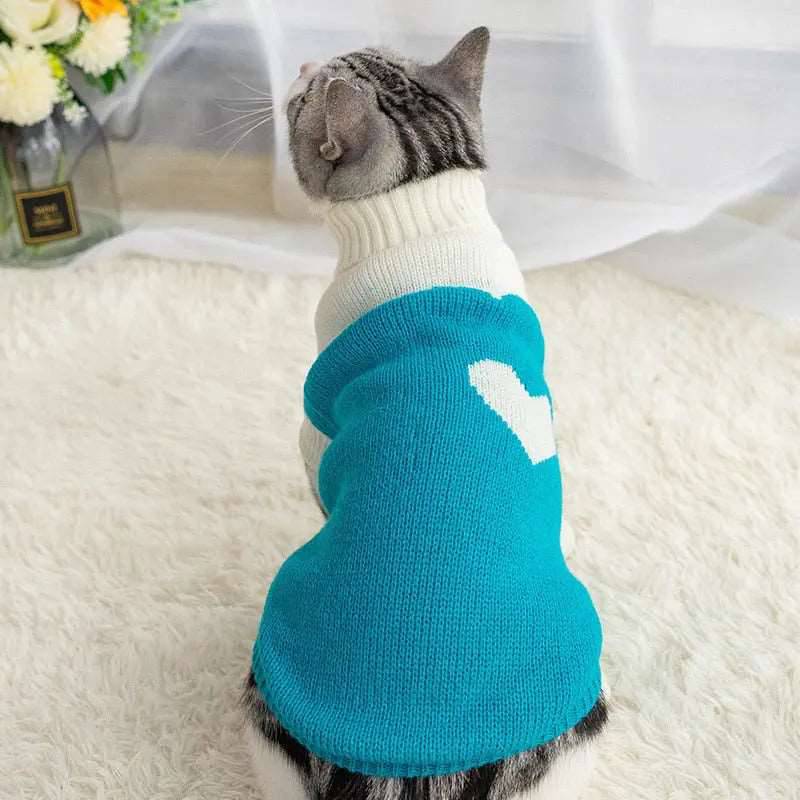 Red With Heart Cat Kitten Sweater Winter Warm Clothes For Small Medium Dogs Coat Pet Outfit - TrendyPet's Zone