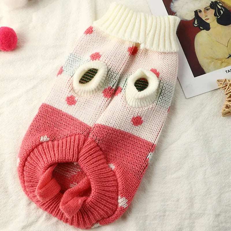 Red With Heart Cat Kitten Sweater Winter Warm Clothes For Small Medium Dogs Coat Pet Outfit - TrendyPet's Zone