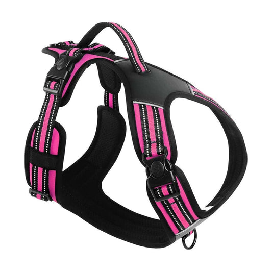 Rose red adjustable reflective dog harness with soft padding and no-pull design by TrendyPet's Zone, suitable for small and medium dogs.