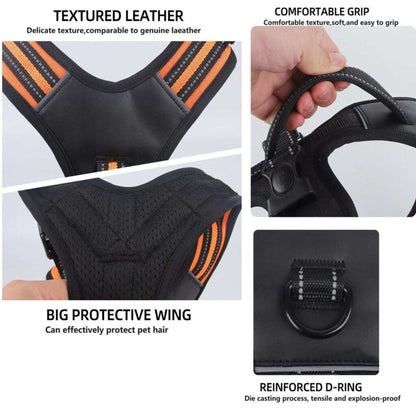 Orange adjustable reflective no-pull dog harness with soft padding and vest design by TrendyPet's Zone.
