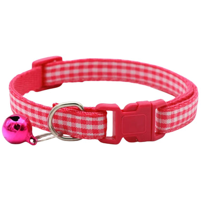 Orange checkered and striped nylon pet collar with a bell, adjustable for cats and small dogs, by TrendyPet's Zone.