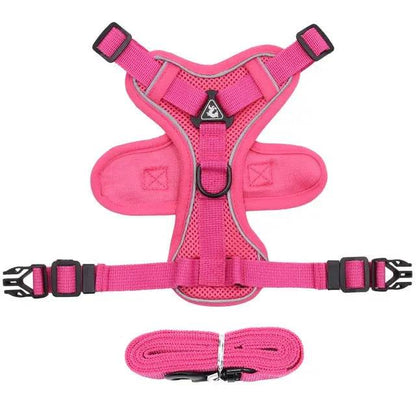 Rose Red Dog Harness Leash Set Reflective Breathable Vest Adjustable Chest Strap - TrendyPet's Zone