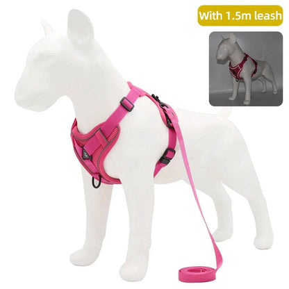 Rose Red Dog Harness Leash Set Reflective Breathable Vest Adjustable Chest Strap - TrendyPet's Zone