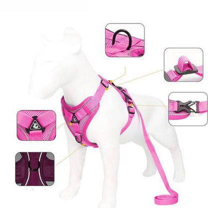 Rose Red Dog Harness Leash Set Reflective Breathable Vest Adjustable Chest Strap - TrendyPet's Zone