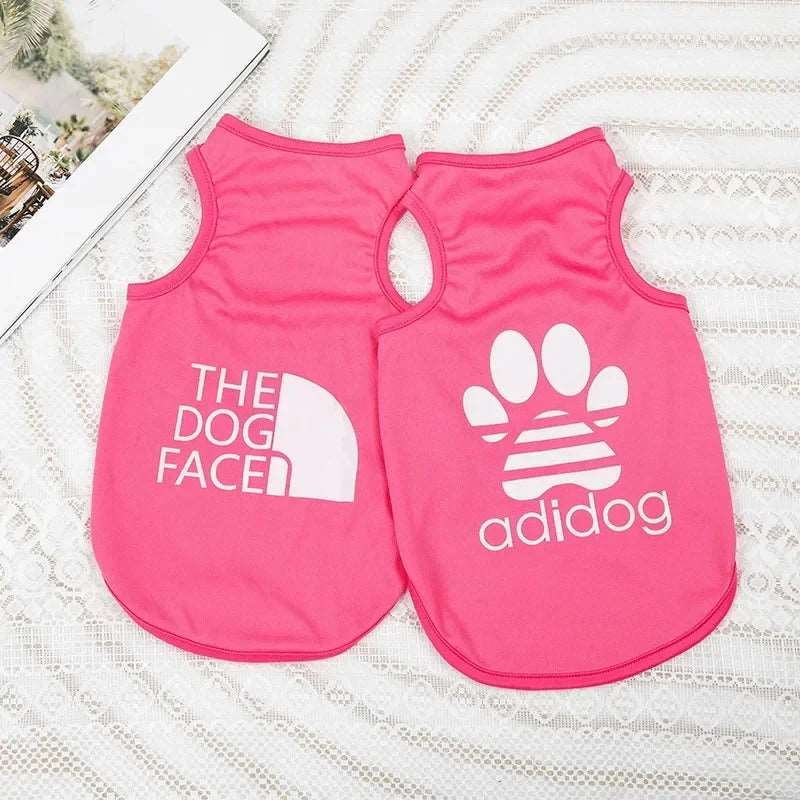 Rose Red Dog Top Puppy Breathable Cool Mesh T-Shirt Cartoon Print Sun Protection Clothing Polyester Thin Vest Summer - TrendyPet's Zone