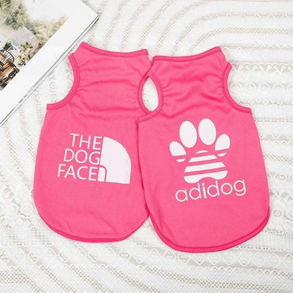 Rose Red Dog Top Puppy Breathable Cool Mesh T-Shirt Cartoon Print Sun Protection Clothing Polyester Thin Vest Summer - TrendyPet's Zone