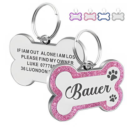 Rose Red Personalized Bone-Shaped Pet ID Tag Double Side – Glitter Enamel Finish Anti-lost Bone Tags TrendyPet's Zone