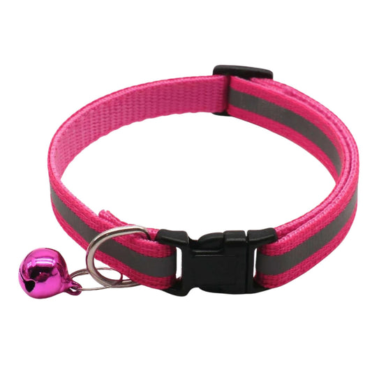 Rose red reflective cat collar with bell, adjustable nylon safety breakaway design for cats and kittens, by TrendyPet's Zone.
