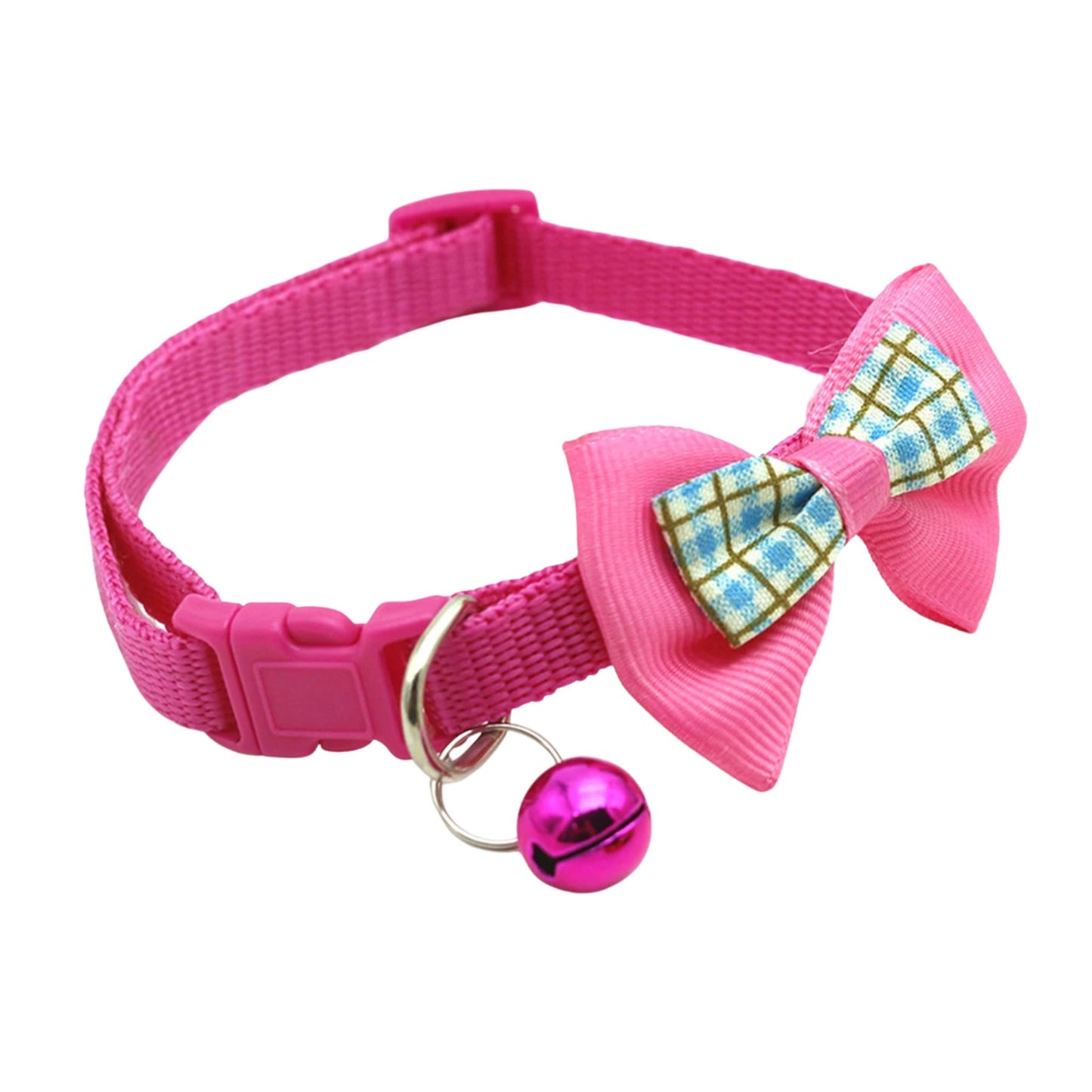 Rose red adjustable cat collar with bell and bow, stylish and comfortable, from TrendyPet's Zone.